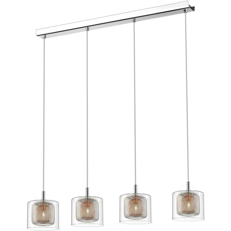 Spring Lighting - 4 Light Ceiling Pendant Bar Mesh Chrome, Copper, Glass, G9