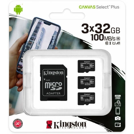 KINGSTON Kingston Canvas Select Plus - 32 Go - MicroSDHC - Classe 10 - UHS-I - 100 Mo/s - Class 1 (U1) (SDCS2/32GB-3P1A)