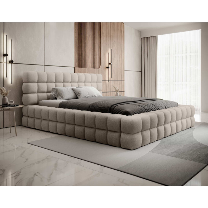 Bestmobilier - Kingston - lit coffre - 160x200 - sommier inclus - en tissu bouclette - beige