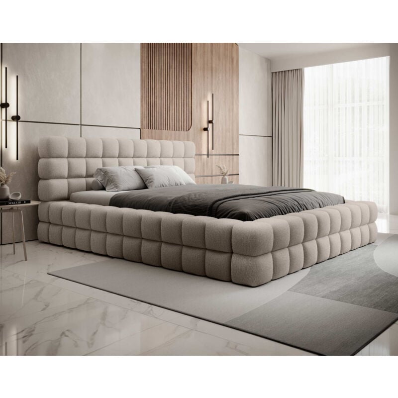 Bestmobilier - Kingston - lit coffre - 180x200 - sommier inclus - en tissu bouclette - beige