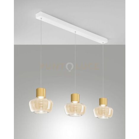 KINO SOSPENSIONE 3 LUCI COGNAC A LED 3000K - 36W - 3900 lm DIMMERABILE BASE LINEARE