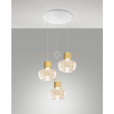 KINO SOSPENSIONE 3 LUCI COGNAC A LED 3000K - 36W - 3900 lm DIMMERABILE BASE TONDA