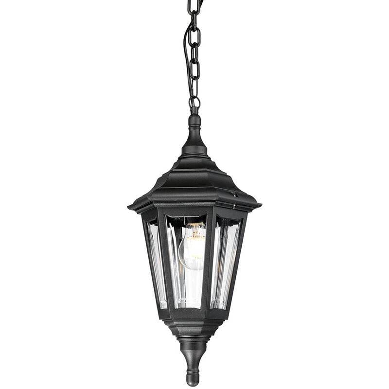 Kinsale - 1 Light Outdoor Ceiling Chain Lantern Black IP43, E27 - Elstead