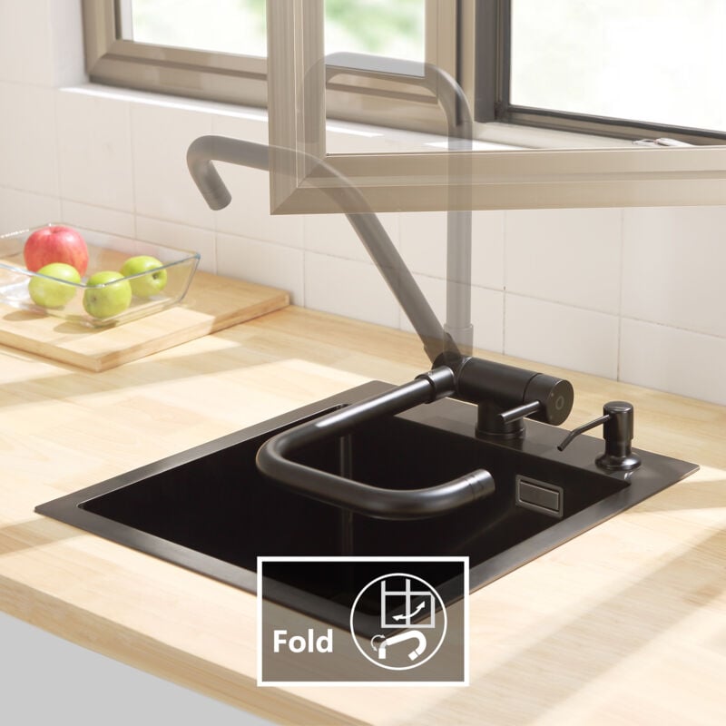 Cecipa - Robinet de Cuisine Rabattable - Mitigeur d'évier Pliable comme Sous Fenêtre avec 2 Modes de Pulvérisation Réglables - Noir
