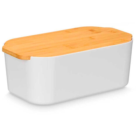 KINVARA panera blanca tapa bambu 4,5 l , Panera blanca tapa bambu 4,5lMarca:KinvaraDimensiones:18,5 x 33 x 12 cmColor: Negro y maderaMaterial: plástico y bambúC