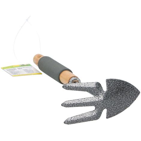 KINZO 2 in 1 Mini-Grubber für den Garten mit Gartenharke  mit 3 Zinken 27 cm