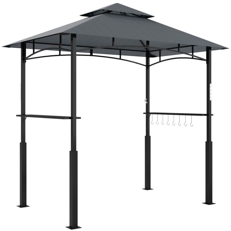 Kiosque de jardin avec double-toit étanche et ignifuge-LED et étagères incluses-Protection UV-Gris-243x148x248cm
