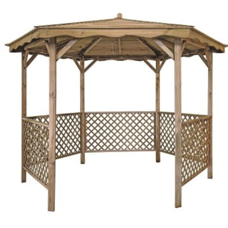 Cerland – Tonnelle hexagonale en pin sylvestre traité autoclave classe 3 – 320 cm de diamètre – Espace détente pour jardin