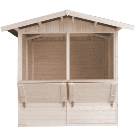 Kiosque en bois Naturel - Étal de marché en pin/épicéa - H232x253x263 cm/4 m2 - Construction en panneaux - TIMBELA M149 - Beige