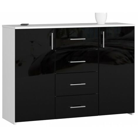 KIOTOS - Aparador de salón/comedor de estilo moderno - 110x80x35 - 2 puertas+4 cajones - Negro