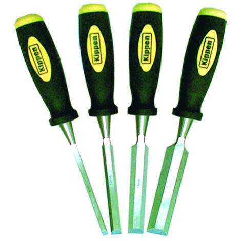 Kippen 1223 - Set di 4 Pezzi di Scalpelli per la Lavorazione del Legno. Con Impugnatura in bicomponente Giallo/Nero.