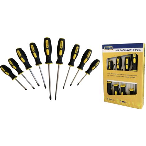 Kippen 1226BX - Set da 9 Pezzi di Cacciaviti Semi Professionali in Acciaio al Cromo Vanadio con Impugnatura in Materiale "Soft Grip"
