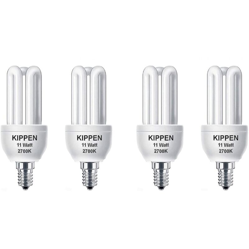 Image of Kippen - 1401AK - Confezione 4 pezzi di Lampade a Risparmio Energetico Modello 3 Tubi, 11 Watt. Luce Calda 2700K. Attacco E14