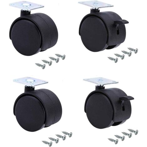 kippen 1612X2 - SET DI 4 RUOTE GEMELLATE DA MM.50 CON PIASTRA GIREVOLE (2 CON FRENO + 2 SENZA)