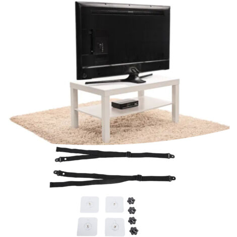 Kippsicherungsbänder für Fernseher/Bildschirme/Schränke – 2er-Pack mit Klebefläche – Verstellbares System (Polypropylen)