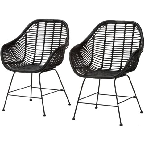 Kiran-Ensemble de 2 chaises de salle à manger en rotin noir