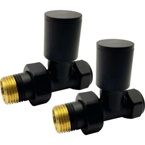 Kirby Black Straight Towel Rail Valves 1/2" /15mm Radiator valves Solid Brass