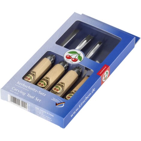 Kirschen Kerbschnitzsatz, 4-teilig Kerbschnitzbeitel + Schnitzmesser, Beitel
