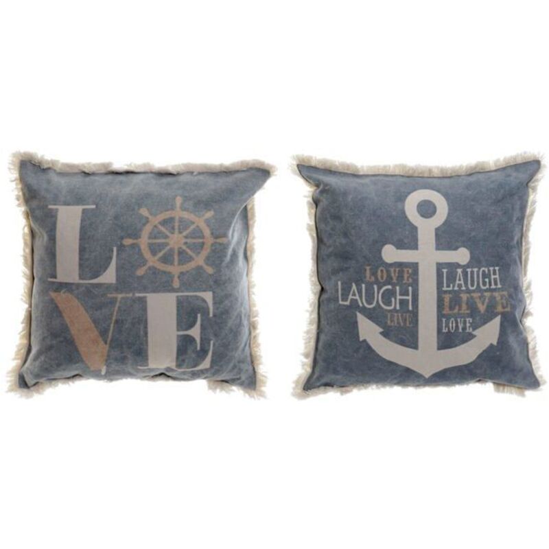 Dkd Home Decor Weiß Dekokissen - Blau Und - 45X45 Cm - Quadratisch - Baumwolle - Polyester - Waschbar