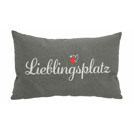 Kissen Lieblingsplatz grau - 50x30 cm - Deko Couch Sofa Zier Kuschel Kissen Herz