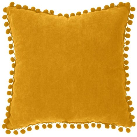 Kissen mit Pompons - ockergelb - 40x40 cm