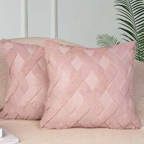 Kissen- und Kissenbezugset, 2 rosa Kissenbezüge (45 x 45 cm), dekorative Landhaus-Kissenbezüge aus luxuriösem Wollsamt, quadratische Kissenbezüge für Sofa und Schlafzimmer