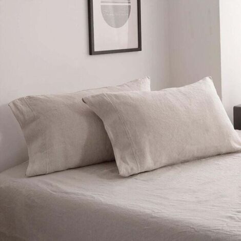 Kissenbezüge aus 100 % stonewashed Leinen, 2er-Set mit Stickgarn, Standardgröße 50 x 75 cm (Leinen)