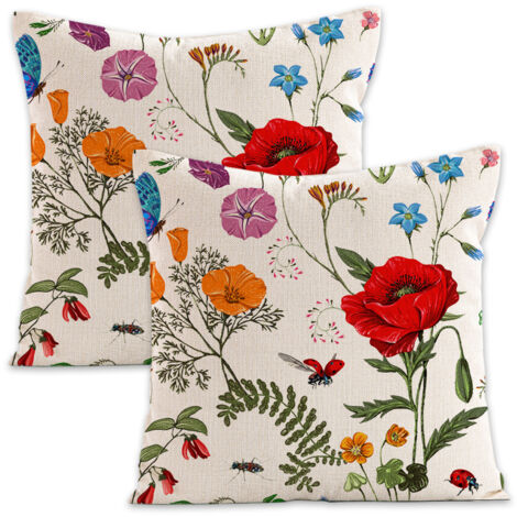 Kissenbezüge für Frühling und Sommer, 45 x 45 cm, 2er-Set, florales Landhausmuster, grün, für Sofa.