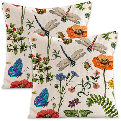 Kissenbezüge für Frühling und Sommer, 45 x 45 cm, 2er-Set, florales Landhausmuster, grün, für Sofa.