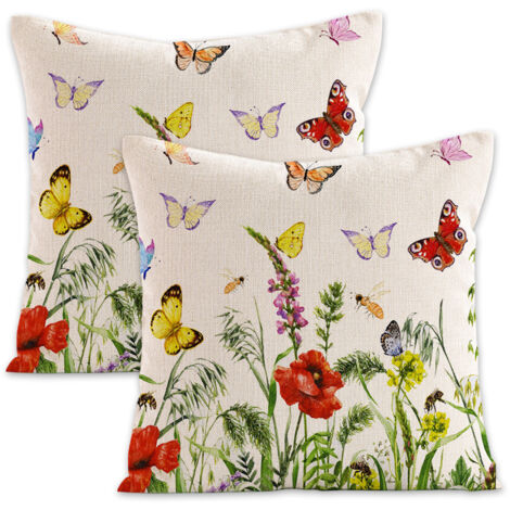 Kissenbezüge für Frühling und Sommer, 45 x 45 cm, 2er-Set, florales Landhausmuster, grün, für Sofa.