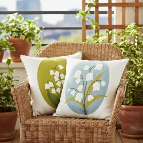 Kissenbezug 45 x 45 cm, 2er-Set Kissenbezüge mit gesticktem Maiglöckchenmuster, dekorativer quadratischer Kissenbezug für Sofa, Wohnzimmer, Schlafzimmer