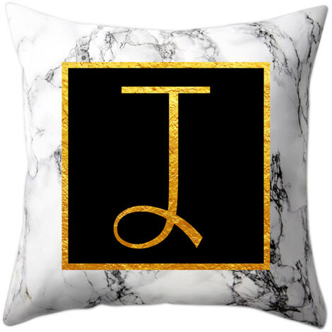 Kissenbezug 45x45cm mit goldenem Alphabet und weißem Marmormuster, ultraweiche Mikrofaser, dekorativer Kissenbezug für Sofa, Bett oder Nackenrolle