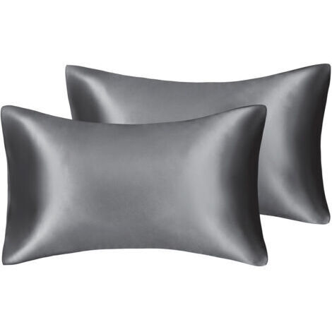 Kissenbezug aus seidigem Satin für Haare und Gesicht – 2er-Set – Anti-Falten – Verdeckter Reißverschluss – 50 x 75 cm (Grau)