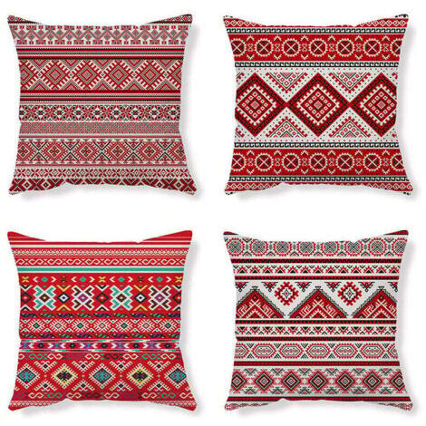 Kissenbezug, Kissenhülle, ethnisches Kissen, roter Kissenbezug, abstrakter Kissenbezug, Leinenkissenbezug, geometrisches Kissen, 45 x 45 cm Kissenbezug, 4-teiliges Set für Sofa, Schlafzimmer, Zuhause.