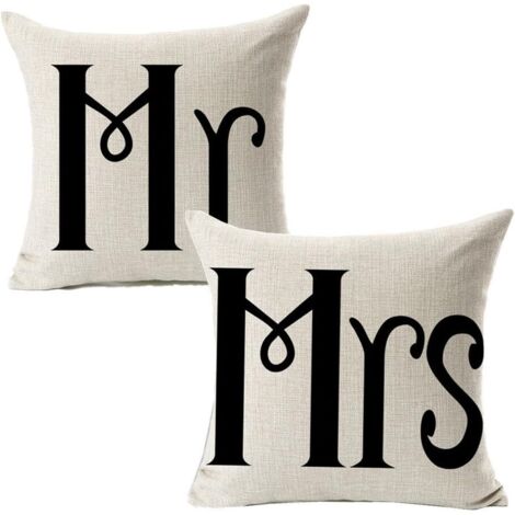 Kissenbezug mit Aufschrift „Mr Mrs“, für Paare, Hochzeit, Zimmerdekoration, Heimdekoration, Familientext, Dekoration für Sofa, Couch, 45,7 x 45,7 cm, 2-teiliges Set