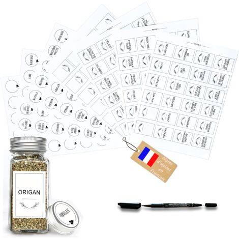 Kistayle 140 Etichette autoadesive nome spezie più comuni in francese per barattoli (non inclusi) Etichette spezie francesi