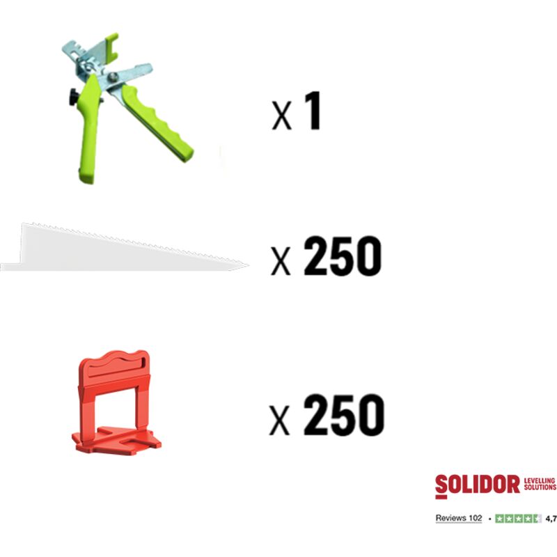 Kit: 1 pince, 250 cales, 250 croisillons 2mm - croisillon de carreleur autonivelants carrelage qualité supérieure - crix