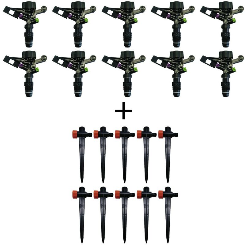 

Kit 10 aspersores agricolas circulares 1/2' + 10 Pinchos Porta aspersor