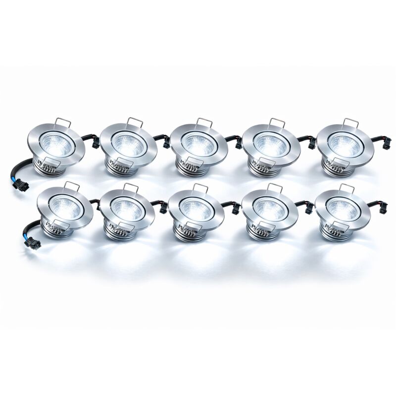 Kit 10 Faretti LED COB argento luce Bianca fredda 6500K da Incasso a soffitto 3W Orientabili, Foro 45mm Ø52mm, Fascio 30°, Driver 220-240V incluso,