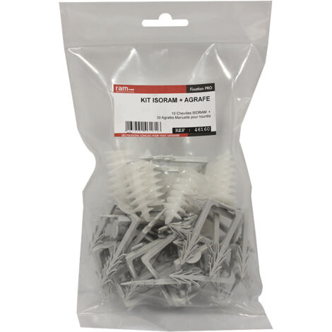 Kit 10 ISORAM Ø24 x 40 mm + 30 agrafes pour hourdis en polystyrène - hauteur 47 mm pour tube Ø20 - Ram