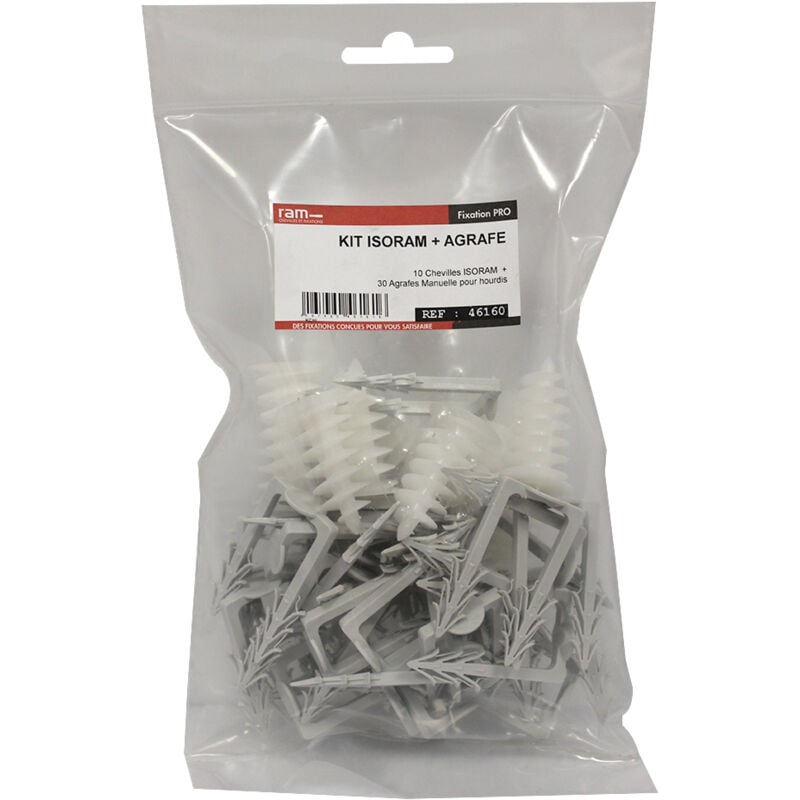 Kit 10 iso RAM 24 x 40 mm + 30 agrafes pour hourdis en polystyrène - hauteur 47 mm pour tube Ø20 RAM