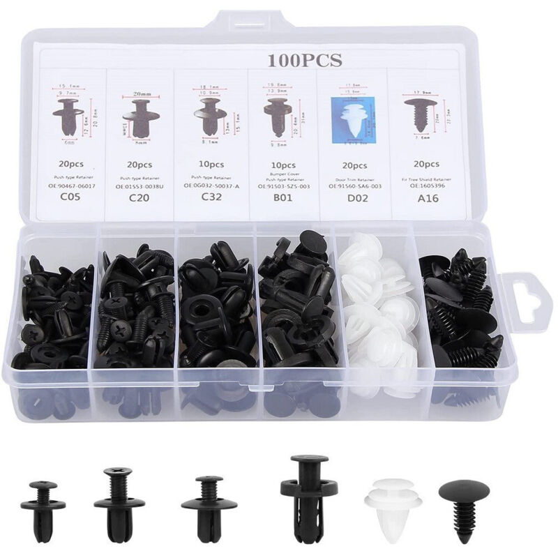 Image of Trade Shop - kit 100 stücke kunststoff nieten clips schrauben für auto innen panel STOßSTANGE tür -