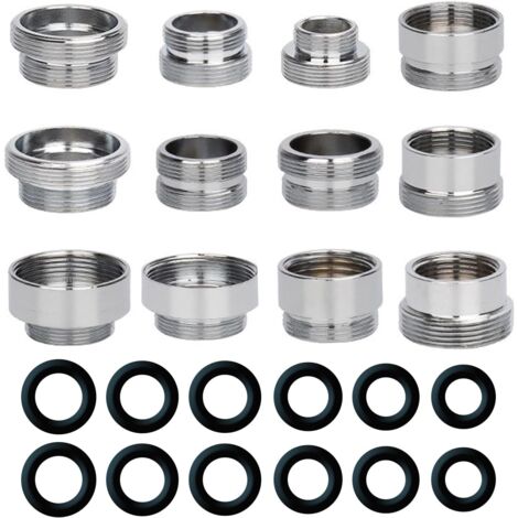 Kit 12 adaptadores grifo plateados, 6 interno-externo + 6 externo-externo, tamaños 16-24mm, 12 arandelas, para manguera jardín y purificador agua