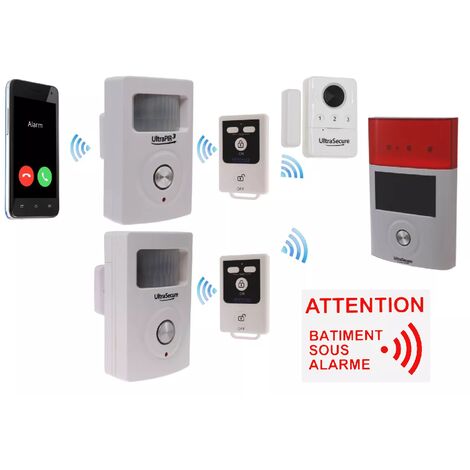 Kit 12 avancé 100% sans-fil autonome garage abris de jardin GSM 3G - 3 détections + 4 sirènes + télécommandes (gamme BT)