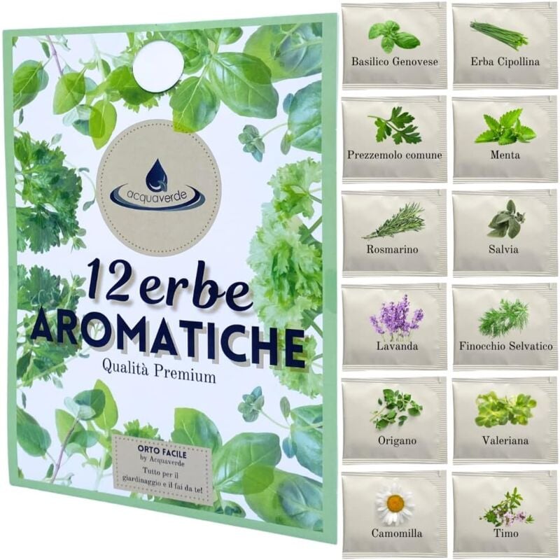 Kit 12 Graines d'Herbes Aromatiques : Basilic, Ciboulette, Persil, Menthe, Sauge, Lavande, Fenouil, Origan, Valériane, Camomille, Thym, Romarin