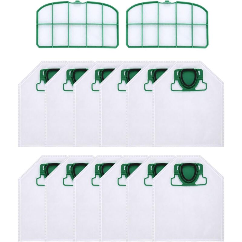 Kit 12 Sacs d'aspirateur pour Vorwerk Kobold VK200 FP200 Aspirateur avec 2 Filtre HEPA, Accessoires Sacs à Poussière pour Vorwerk Kobold