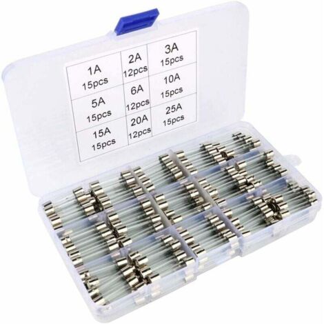 Kit 126 pcs fusibles verre 6x30mm cartouche coup rapide voiture (1A 2A 3A 5A 6A 10A 15A 20A 25A)