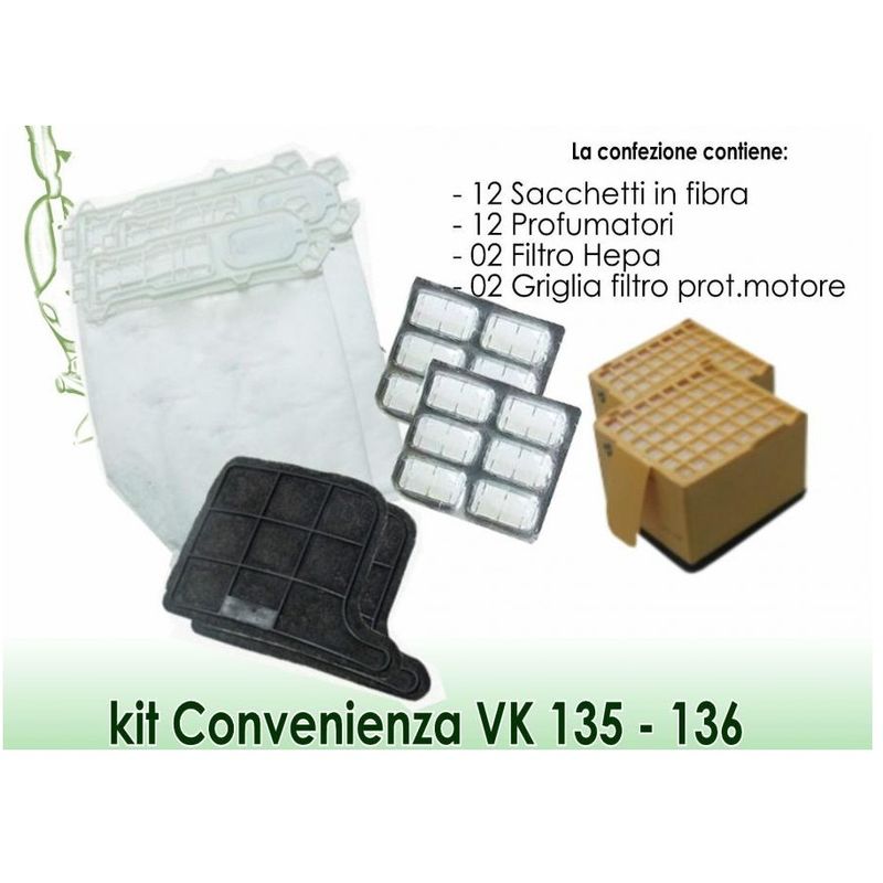 Image of Vorwerk Compatibili - kit 12PZ. sacchetti folletto kobold vk 135 vk 136 vorwerk + filtri