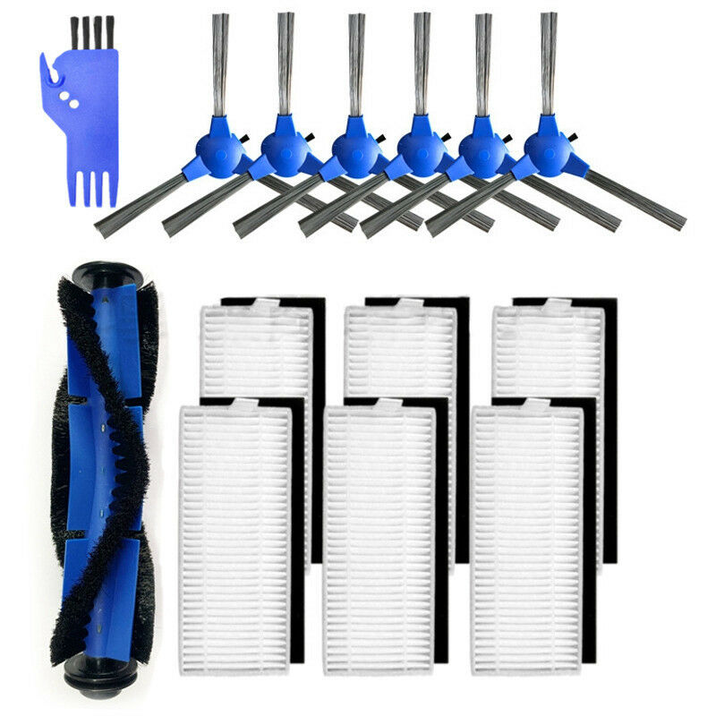 Kit 14 packs 1 pinceau couteau bleu,1 brosses principales et 6 filtres et 6 d'accessoires de rechange pour aspirateur robot Ultenic D5s Pro D5s Pro+