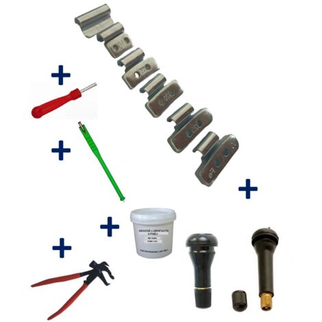 Equipement Express Sicoba – Kit de 150 masses d’équilibrage à frapper jantes alu 5-30g – 100 valves TR413-414 – Démonte obus et pince – Graisse lubrifiante 1kg